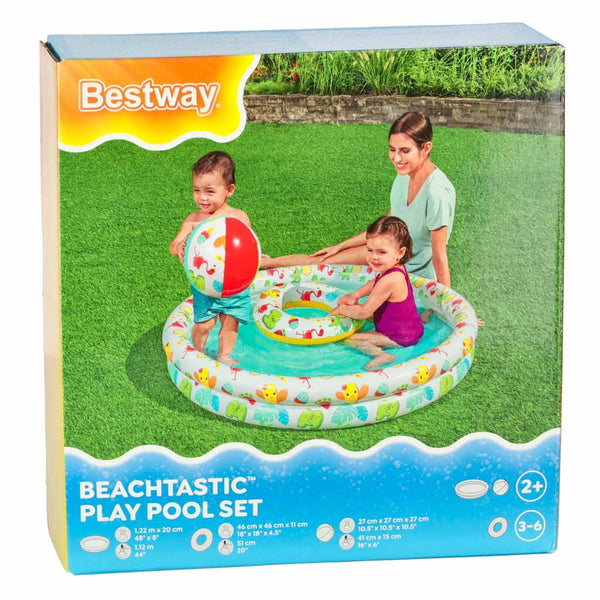 Vaikiškas pripučiamas sodo baseinas 3in1 su ratu ir kamuoliu BESTWAY 51124, 122 cm N1