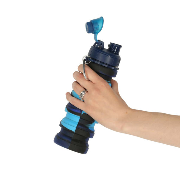 Silikoninis sulankstomas vandens butelis su rankena, be BPA, 500 ml, mėlynas N109