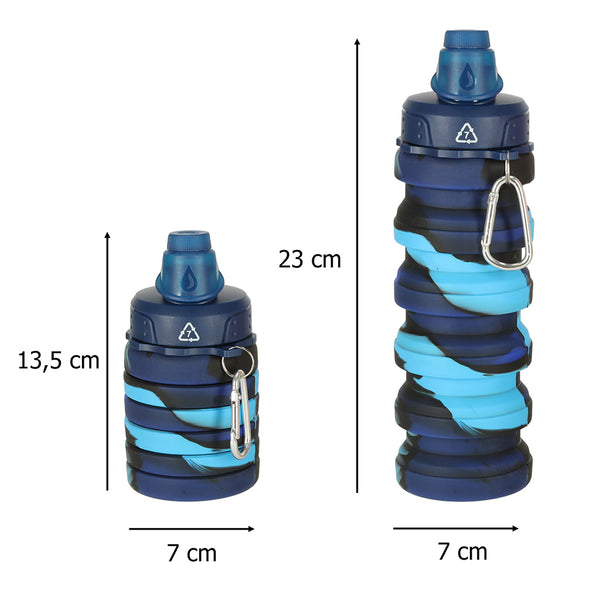Silikoninis sulankstomas vandens butelis su rankena, be BPA, 500 ml, mėlynas N109