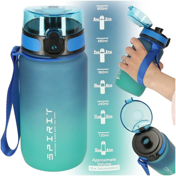 Sportinis vandens buteliukas su gertuve, be BPA, 600 ml, mėlynai žalias N87