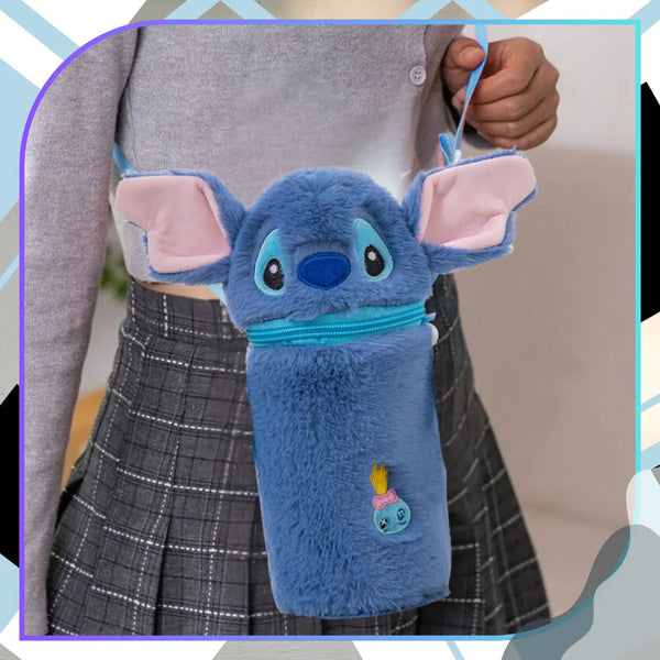 Pliušinis butelio dėklas su dirželiu, 15 cm G34