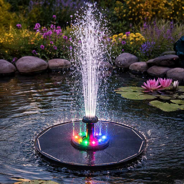 Saulės fontanas LUARO tvenkiniui, plūduriuojantis siurblys su RGB LED, 16 cm I25