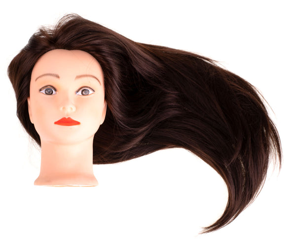 Treniruočių kirpėjo manekeno galva su natūraliais rudais plaukais R19