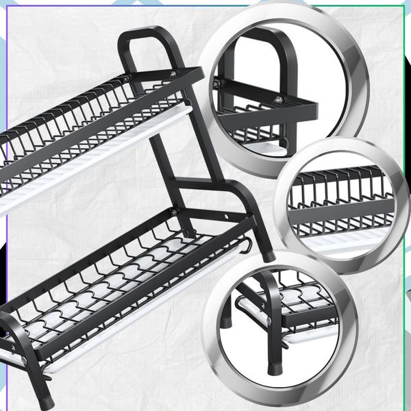 Dviejų aukštų indų džiovyklė, juoda, 42 cm E130