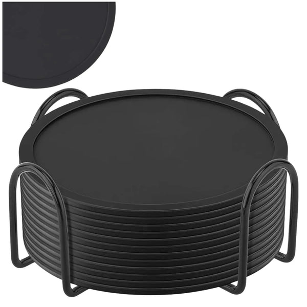 Apvalūs PVC puodelių padėkliukai, juodi, 12 vnt. E69