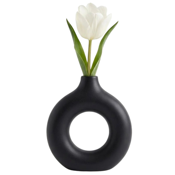 Dekoratyvinė juoda PVC vaza, minimalistinė E155