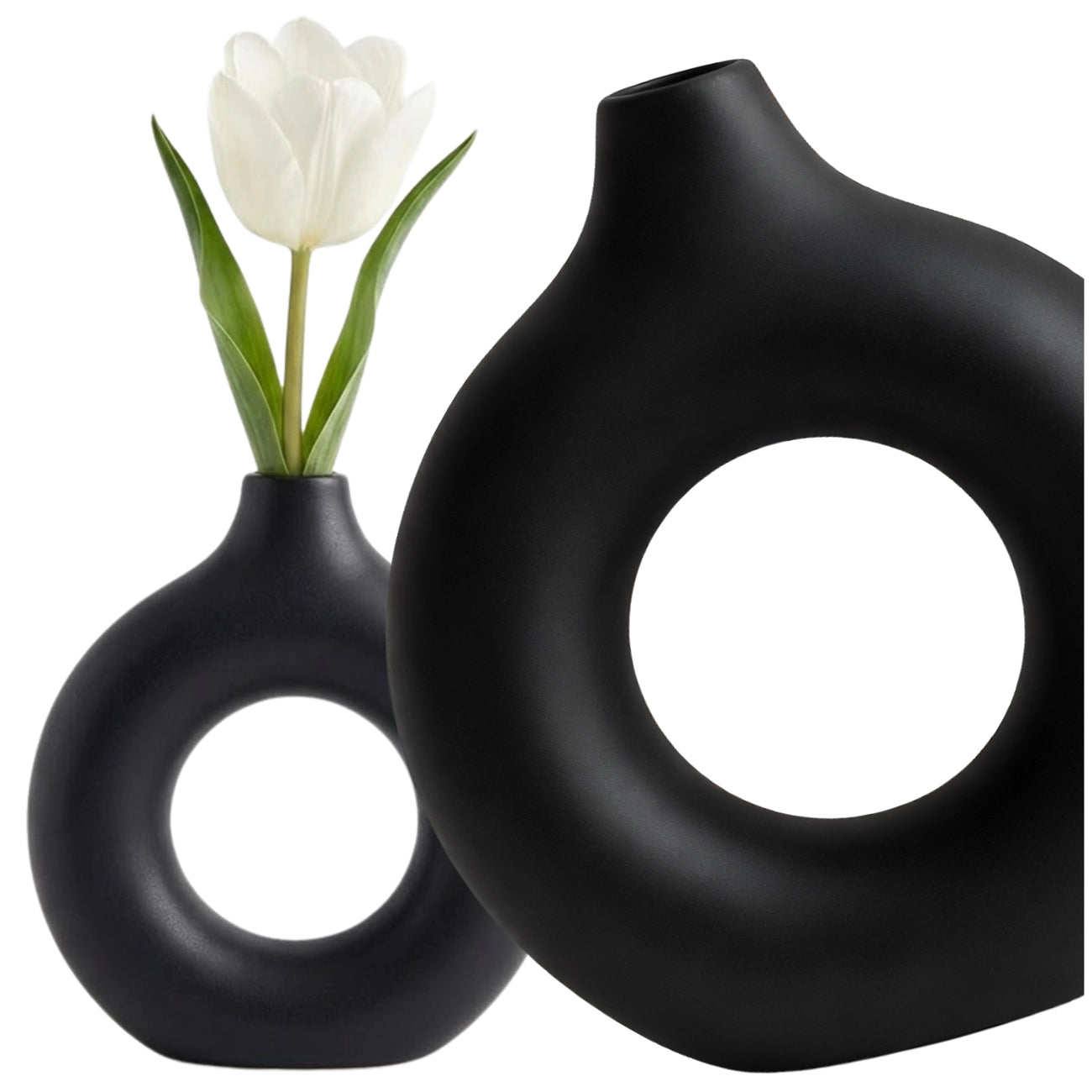 Dekoratyvinė juoda PVC vaza, minimalistinė E155