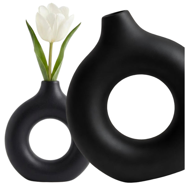 Dekoratyvinė juoda PVC vaza, minimalistinė E155