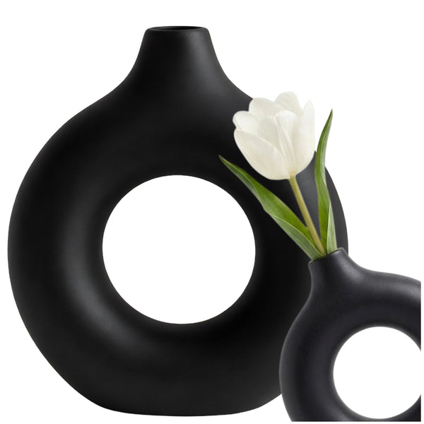 Dekoratyvinė juoda PVC vaza, minimalistinė E155