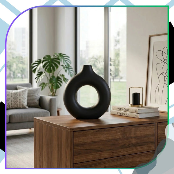 Dekoratyvinė juoda PVC vaza, minimalistinė E155