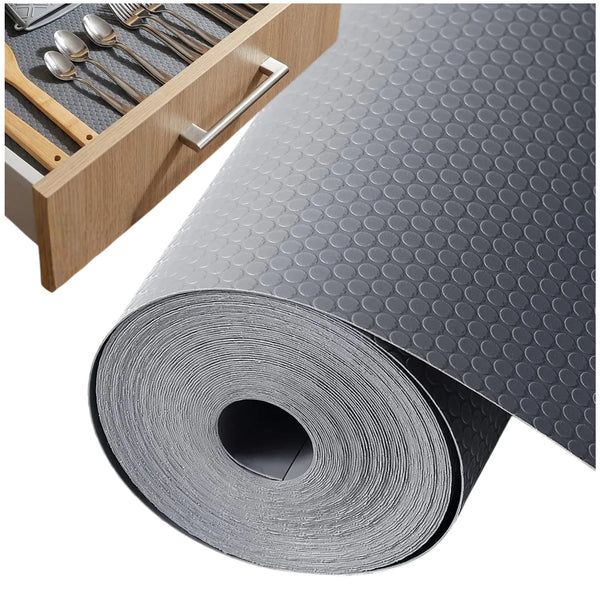 Pilkas PVC neslystantis kilimėlis stalčiams 500x50 cm E72