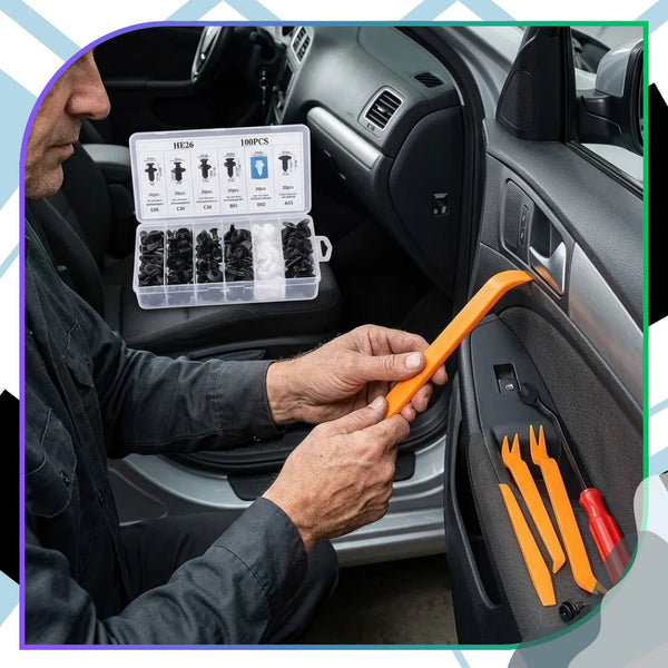 Automobilinių apmušalų klipsų rinkinys 100 vnt. E142