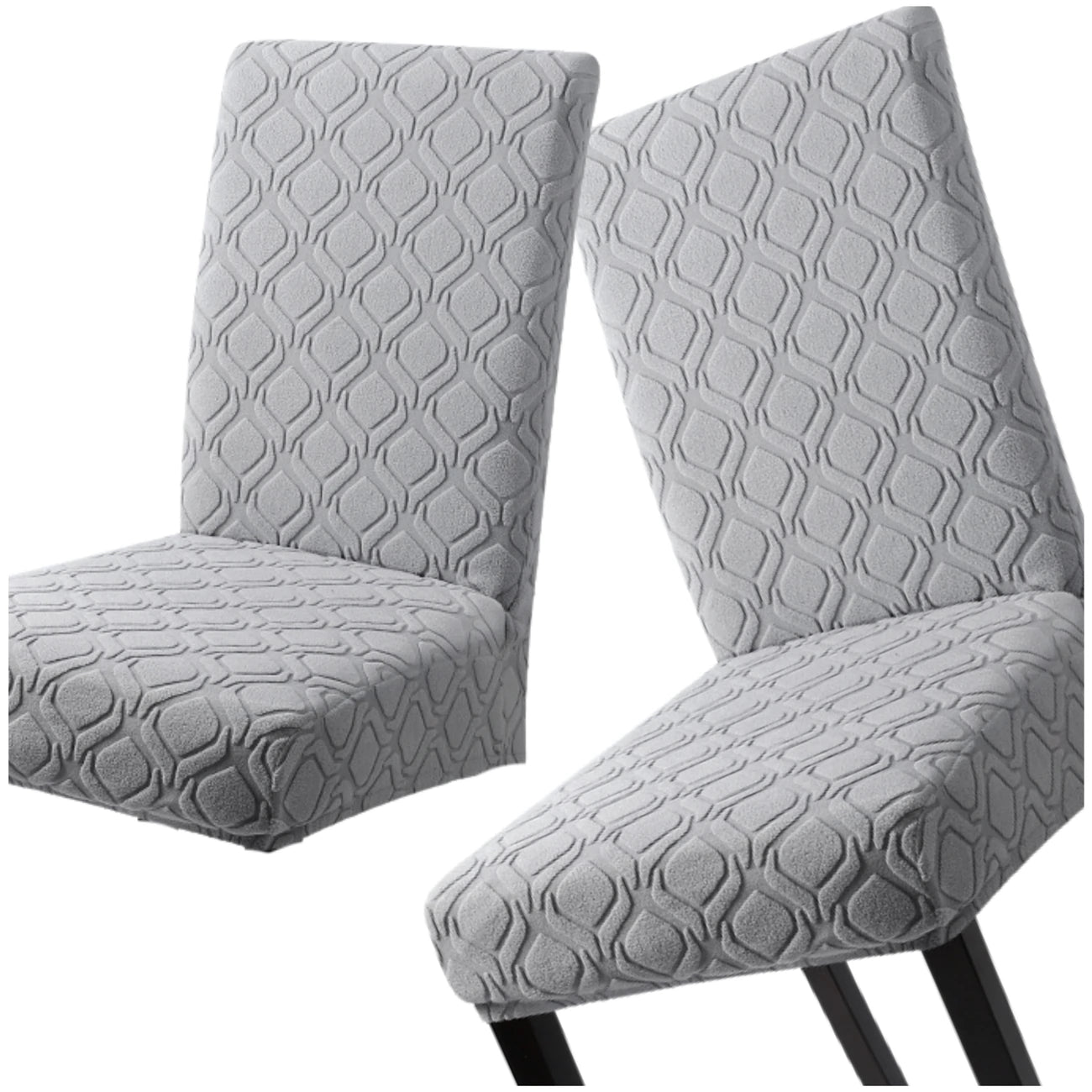 Elastingas kėdės užvalkalas, šviesiai pilkas, geometrinis E160