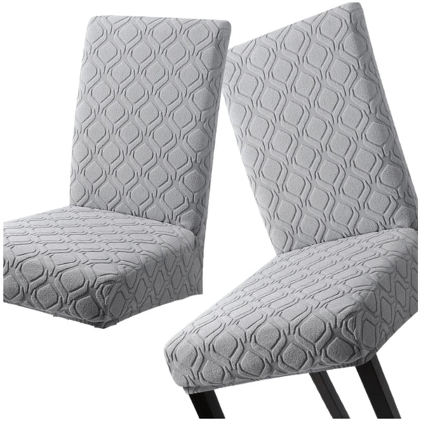 Elastingas kėdės užvalkalas, šviesiai pilkas, geometrinis E160