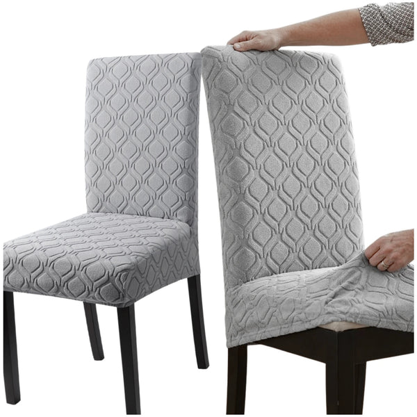 Elastingas kėdės užvalkalas, šviesiai pilkas, geometrinis E160