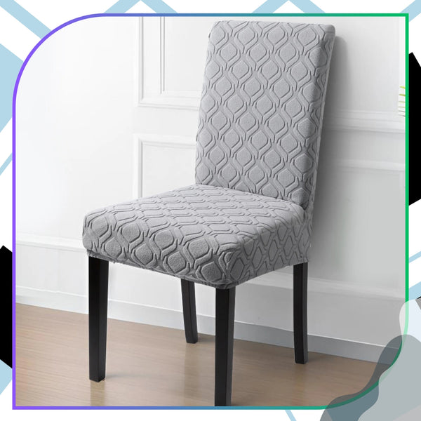 Elastingas kėdės užvalkalas, šviesiai pilkas, geometrinis E160