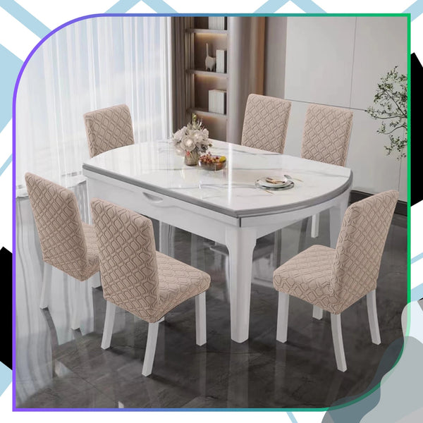 Smėlio spalvos elastingas žakardinis kėdės užvalkalas E161