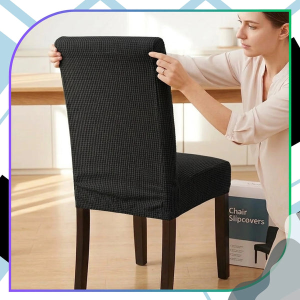 Elastingas kėdės užvalkalas, juodas, minimalistinis E167