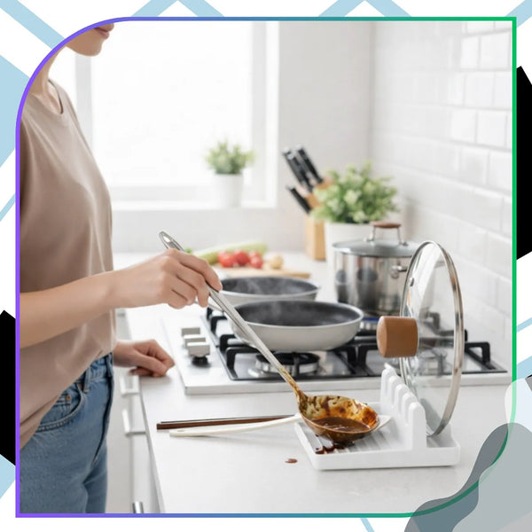 Virtuvinis įrankių laikiklis su dangčių stovu, baltas TP121