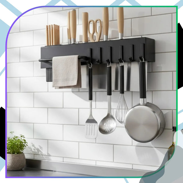 Sieninis virtuvės laikiklis peiliams, juodas 40 cm TP168