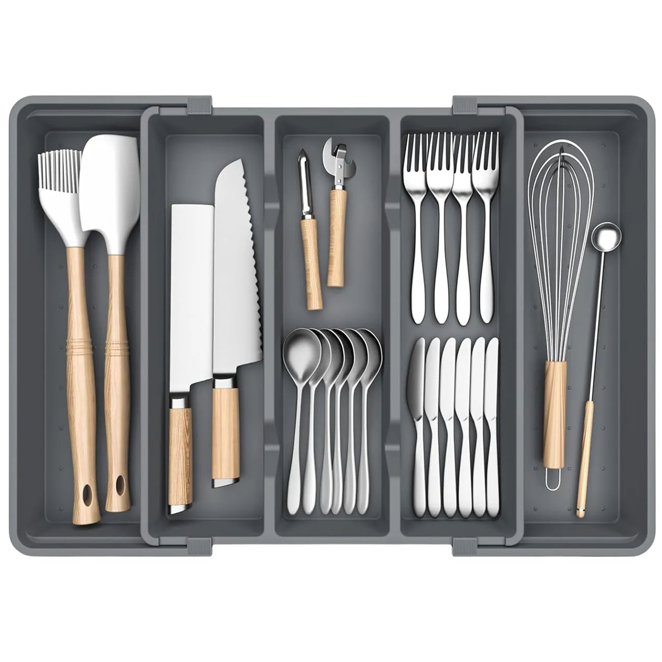 Reguliuojamas stalo įrankių dėklas, pilkas PVC TP192