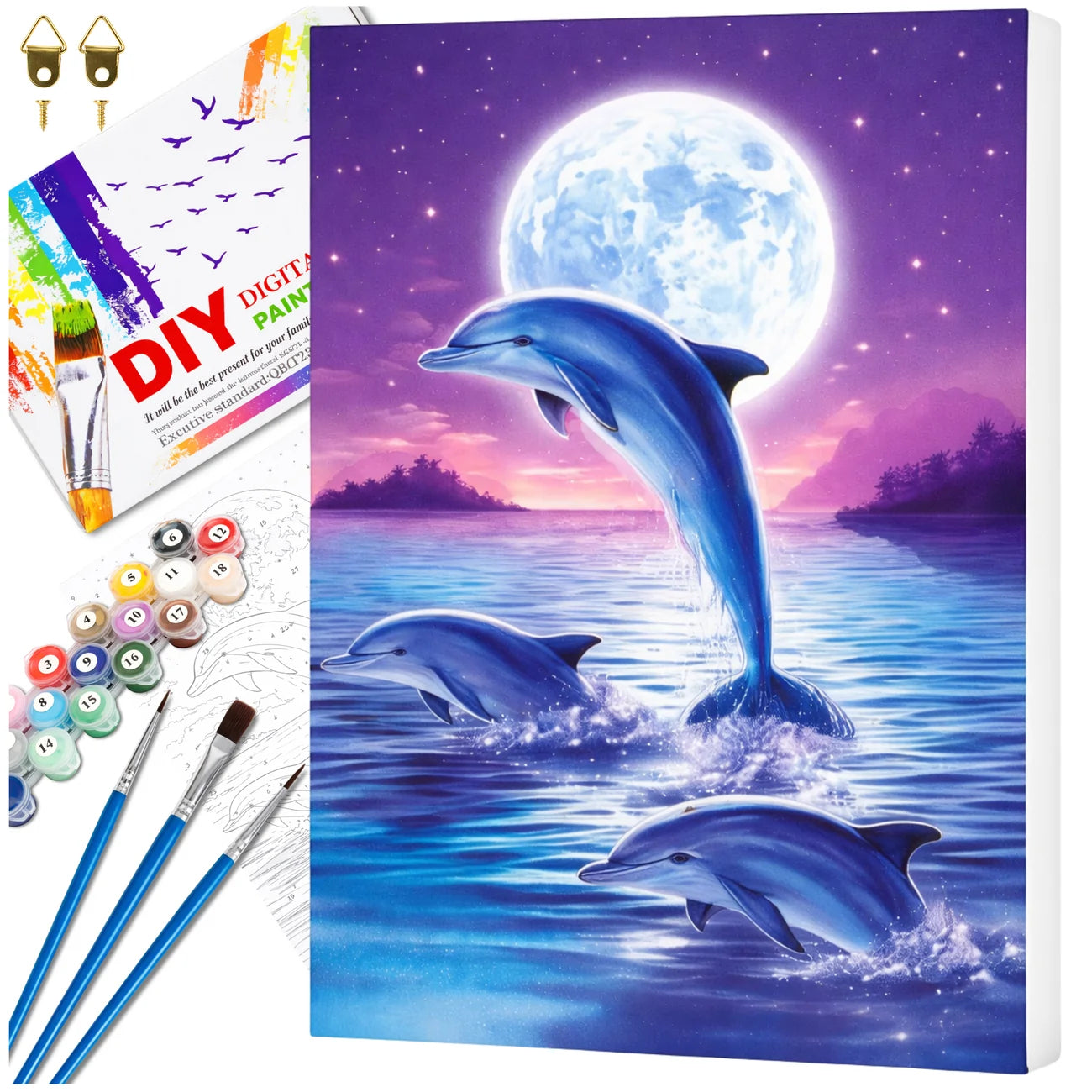 Tapyba pagal numerius su rėmu 40 x 50 cm „Delfinai prie mėnulio“ TP15