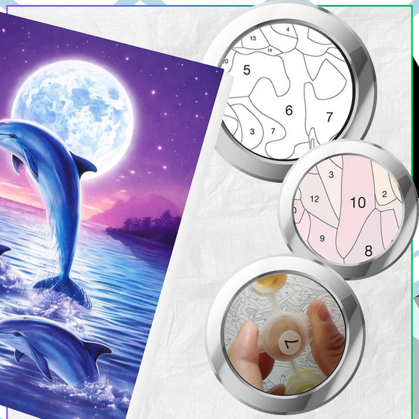 Tapyba pagal numerius su rėmu 40 x 50 cm „Delfinai prie mėnulio“ TP15