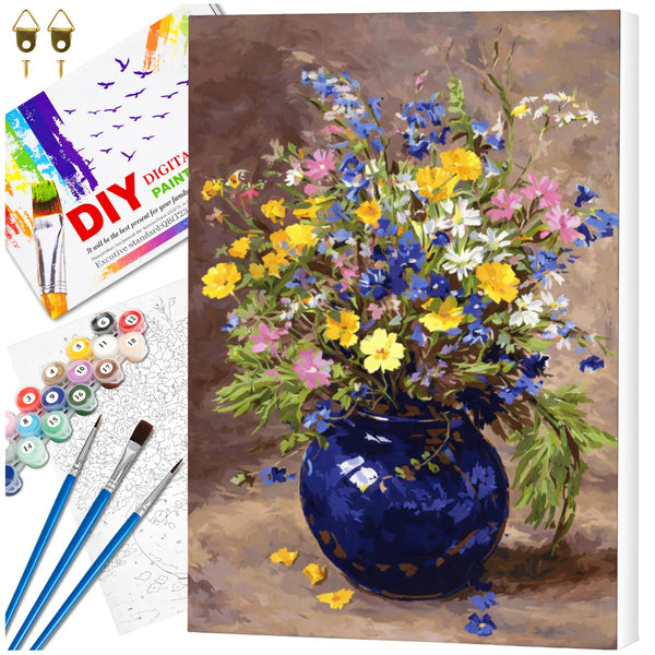 Tapyba pagal numerius su rėmu 40 x 50 cm „Gėlių puokštė vazone“ TP30