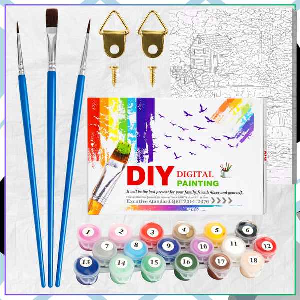 Tapyba pagal numerius su rėmu 40 x 50 cm „Rudeninis malūnas ir krioklys“ TP35