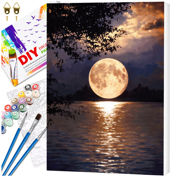 Tapyba pagal numerius su rėmu 40 x 50 cm „Auksinis mėnulis virš ežero“ TP36