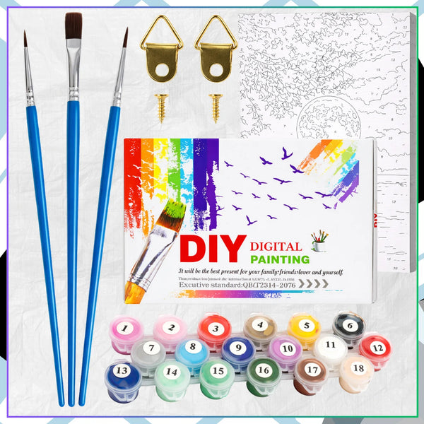 Tapyba pagal numerius su rėmu 40 x 50 cm „Auksinis mėnulis virš ežero“ TP36