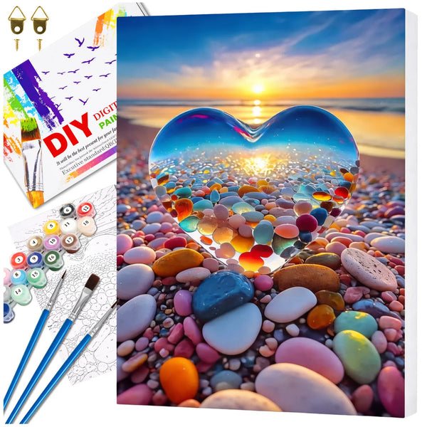 Tapyba pagal numerius su rėmu 40 x 50 cm „Spalvota širdis paplūdimyje“ TP37