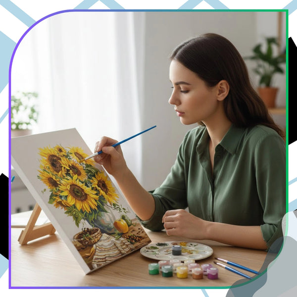 Tapyba pagal numerius su rėmu 40 x 50 cm „Saulėgrąžos vazone“ TP38