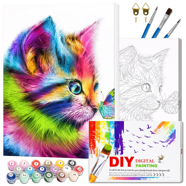 Tapyba pagal numerius su rėmu 40 x 50 cm „Spalvotas kačiukas su drugeliu“ TP40