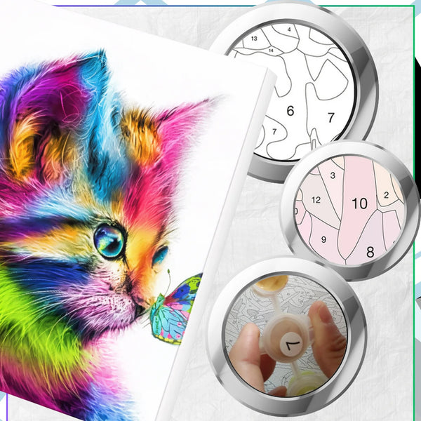 Tapyba pagal numerius su rėmu 40 x 50 cm „Spalvotas kačiukas su drugeliu“ TP40