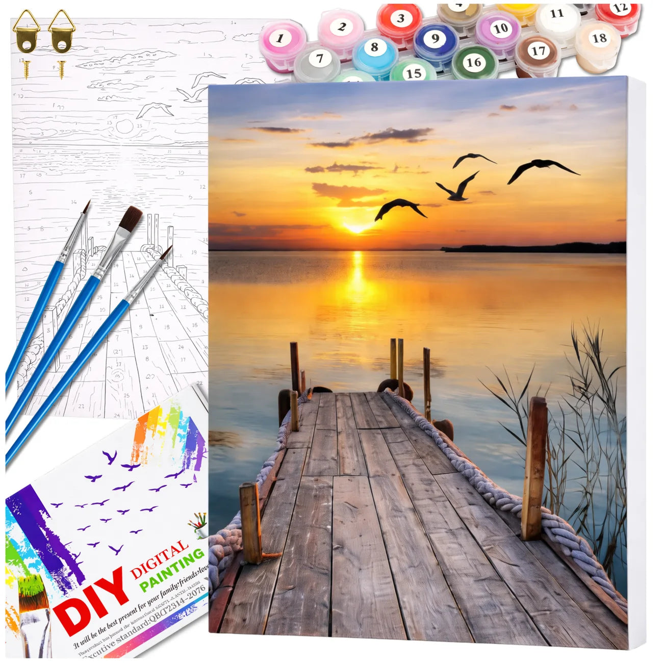 Tapyba pagal numerius su rėmu 40x50 cm „Saulėlydis prie ežero“ TP46