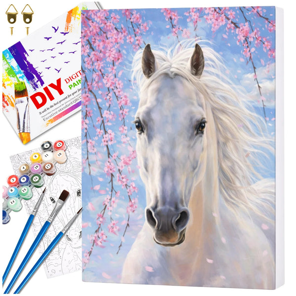 Tapyba pagal skaičius su rėmu 40 x 50 cm „Baltas žirgas gėlėse“ TP48