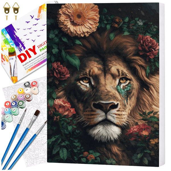 Tapyba pagal numerius su rėmu 40 x 50 cm „Liūtas gėlėse“ TP53