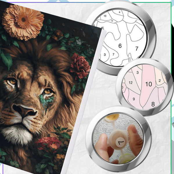 Tapyba pagal numerius su rėmu 40 x 50 cm „Liūtas gėlėse“ TP53