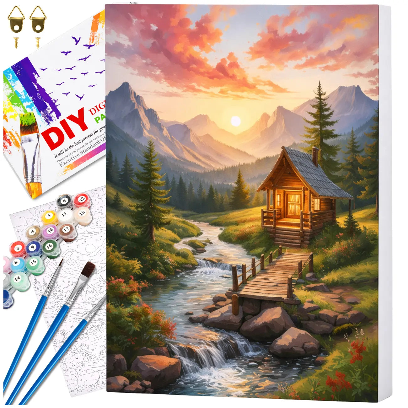 Tapyba pagal numerius su rėmu 40 x 50 cm „Namelis kalnuose“ TP54