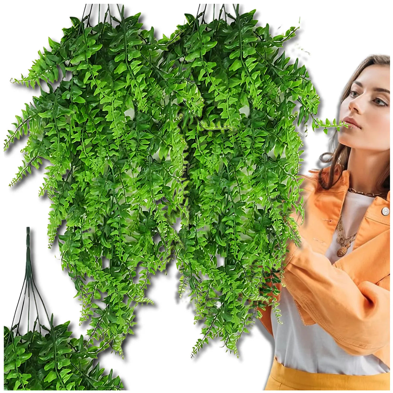 Dirbtinės žalios kabančios papartės 82 cm, 2 vnt. N49