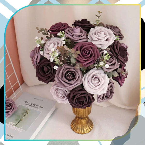 Dirbtinių rožių puokštė, violetinė, 25 vnt. N53