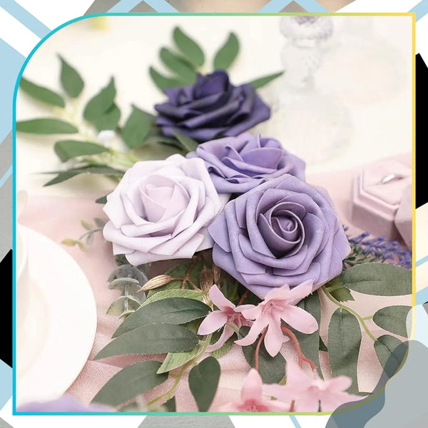 Dirbtinių rožių puokštė, violetinė, 25 vnt. N53