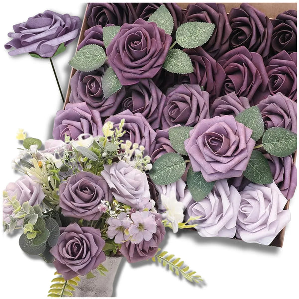 Dirbtinių rožių puokštė, violetinė, 25 vnt. N53