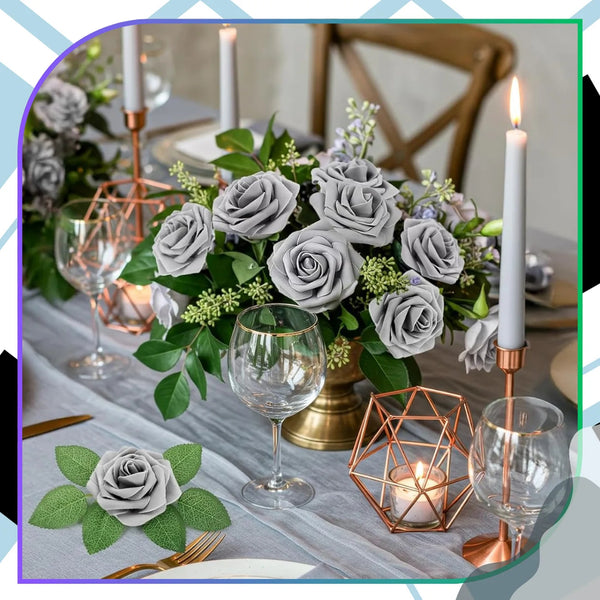 Dirbtinės sidabrinės putplasčio rožės, 25 vnt. N69