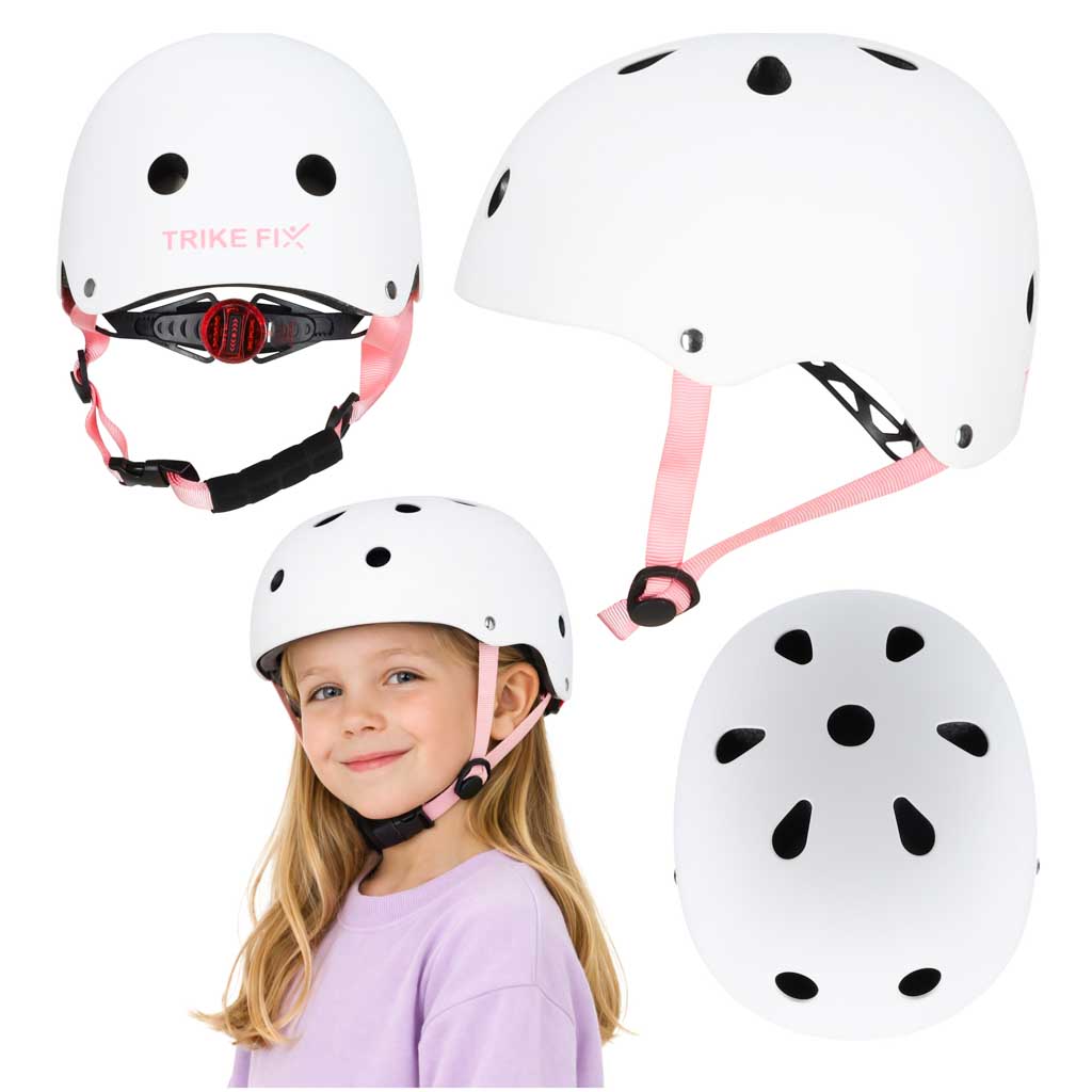 Vaikiškas reguliuojamas dviratininko šalmas Trike Fix su LED, S (48–54 cm), baltas