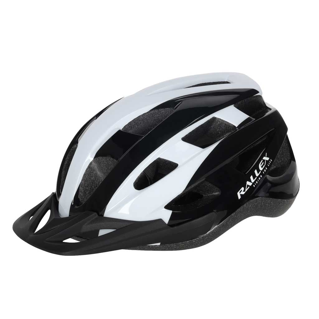 Dviratininko šalmas RALLEX, reguliuojamas, juodai baltas, M (54–58 cm) O4
