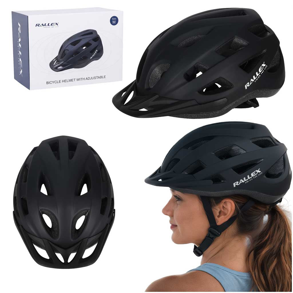 RALLEX reguliuojamas dviratininko šalmas moterims ir vyrams, juodas, M (54–58 cm) O2