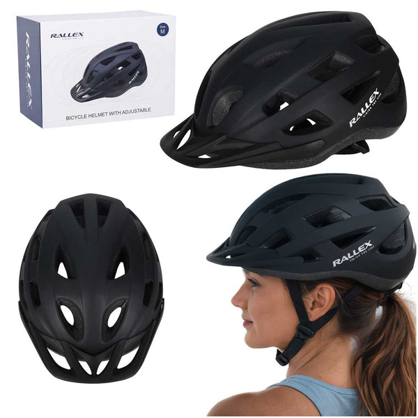 RALLEX reguliuojamas dviratininko šalmas moterims ir vyrams, juodas, M (54–58 cm) O2