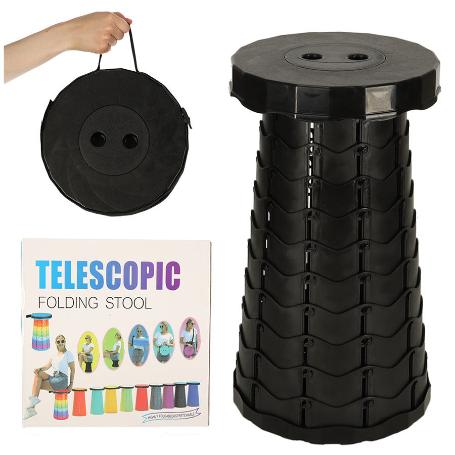 Sulankstoma teleskopinė turistinė taburetė, nešiojama, juoda, 200 kg PA23